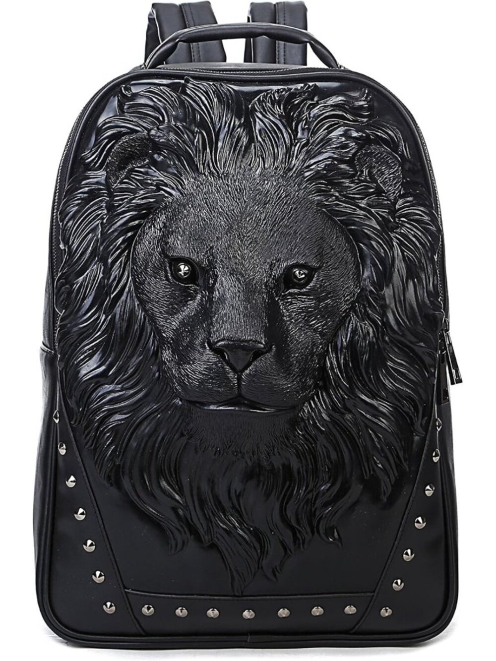 Stylish PU Leather Lion Head Backpack - Casual Travel & Laptop Bag for Men